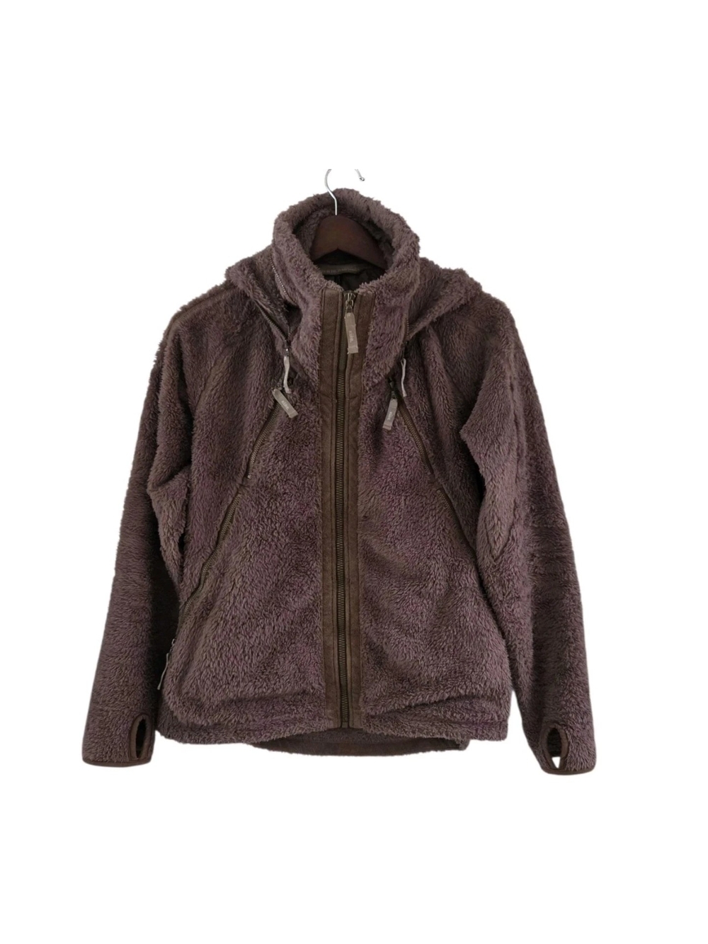 KUHL Womens Size M Flight Jacket Fleece Hooded Brown Outdoor Hiking Full Zip